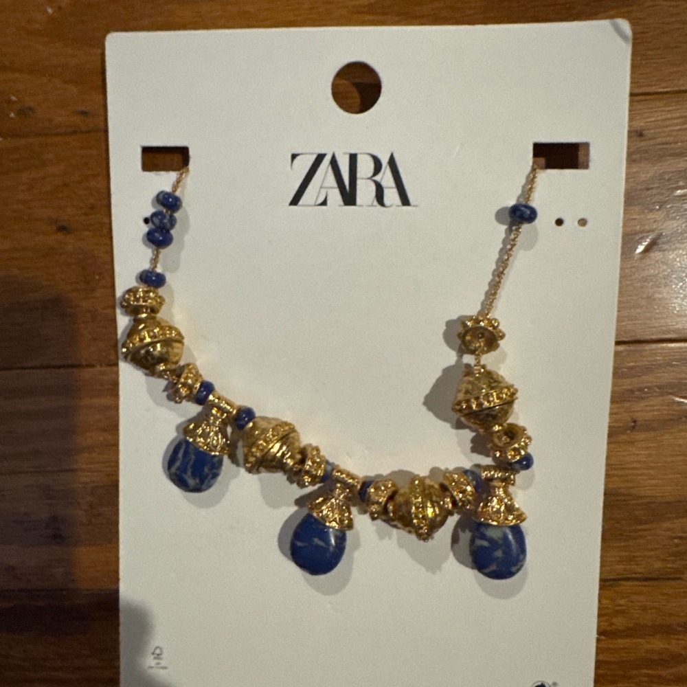 Zara Gold and Navy Statement Necklace